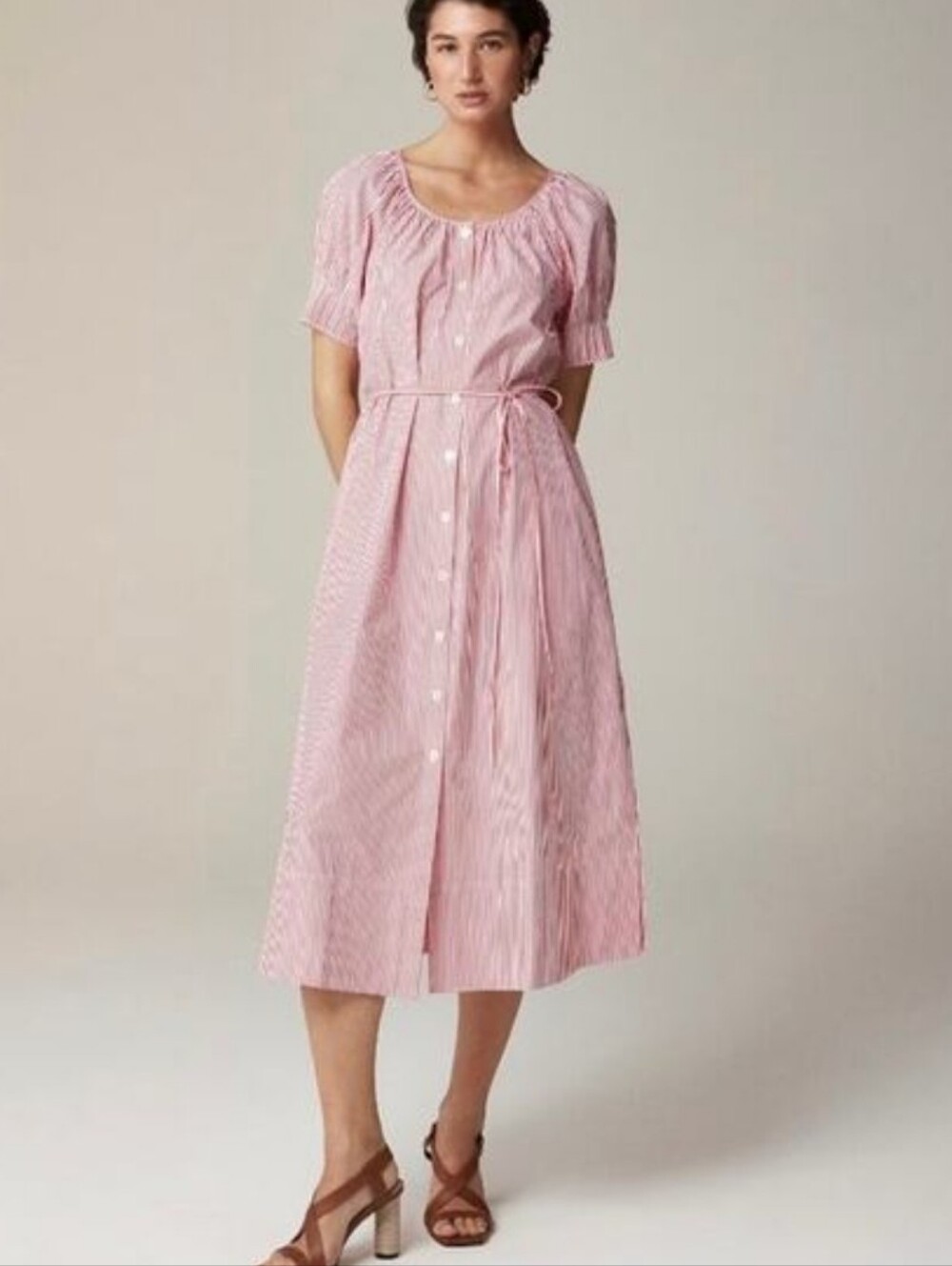 NWT J.CREW Button Up Midi Dress In Vintage Red Stripe Cotton Poplin XL New